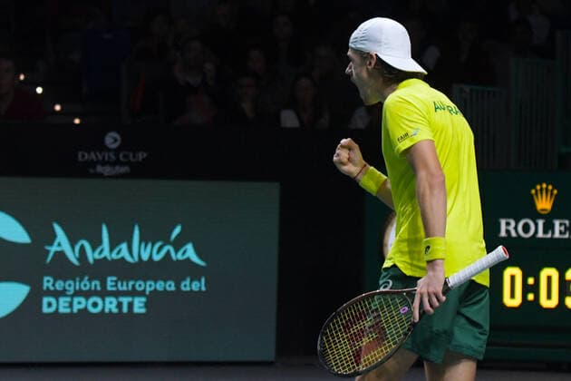 RECORD DATE NOT STATED MALAGA, SPAIN - NOVEMBER 27 : Alex De Minaur during the Davis Cup by Rakuten Finals 2022 finals match between Australia and Canada at Palacio de los Deportes Jose Maria Martin Carpena on November 27, 2022 in Malaga, Spain Copyright: xAndreaxRositox DSC_2936