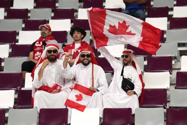 November 27, 2022, AL RAYYAN, QATAR: Canadian fans cheer ahead of F World Cup soccer action between Canada and Croatia at the Khalifa International Stadium in Al Rayyan, Qatar on Sunday, November 27, 2022. Canada News - November 27, 2022  - ZUMAc35_ 20221127_zaf_c35_006 Copyright: xNathanxDenettex