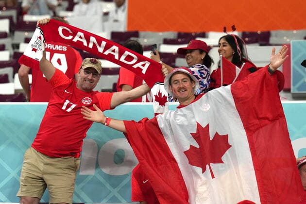 November 27, 2022, AL RAYYAN, QATAR: Canadian fans cheer ahead of F World Cup soccer action between Canada and Croatia at the Khalifa International Stadium in Al Rayyan, Qatar on Sunday, November 27, 2022. Canada News - November 27, 2022  - ZUMAc35_ 20221127_zaf_c35_008 Copyright: xNathanxDenettex