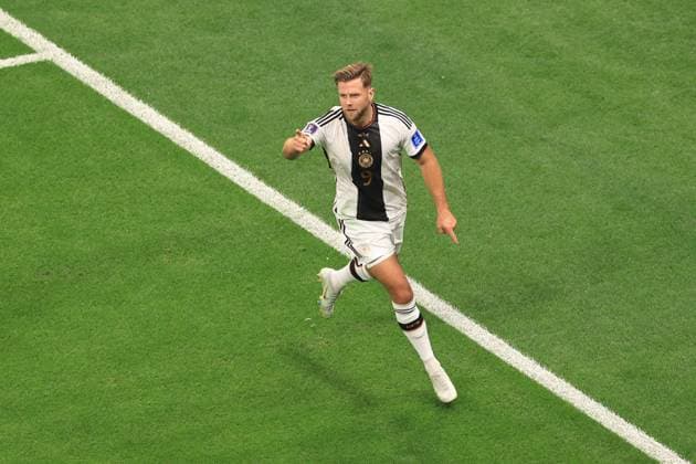 Football - FIFA World Cup, WM, Weltmeisterschaft, Fussball - Group E - Spain v Germany 27th November 2022 - FIFA World Cup - Group E - Spain v Germany - Niclas Fullkrug of Germany celebrates their first goal - Photo: Simon Stacpoole Offside. Al Khor Qatar Copyright: xSimonxStacpoolexOffside