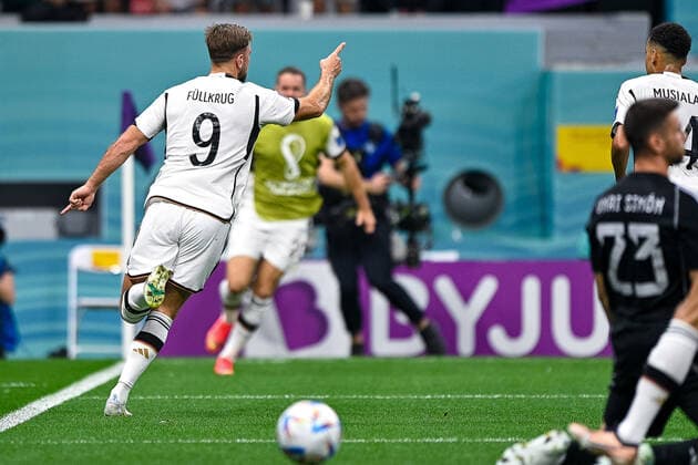 AL KHOR, QATAR - NOVEMBER 28: Niclas Fullkrug of Germany celebrates after scoring his sides first goal during the Group E - FIFA World Cup, WM, Weltmeisterschaft, Fussball Qatar 2022 match between Spain and Germany at the Al Bayt Stadium on November 28, 2022 in Al Khor, Qatar  Copyright: xEibner-PressefotoxInternational PabloxMoranox EP_BSR 221128_EP_GER_BSR0160