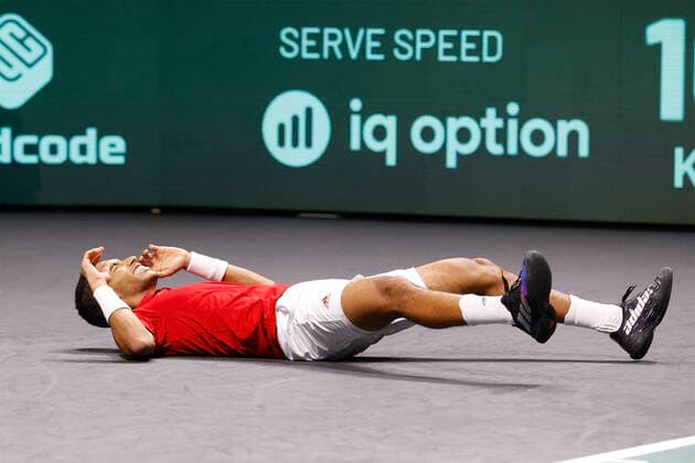 Felix Auger-Aliassime (CAN) jubelt nach dem Sieg, Jubel, Freude, Emotion, Davis Cup Finale 2022, Palacio de Deportes JosÃ Copyright: xJuergenxHasenkopfx