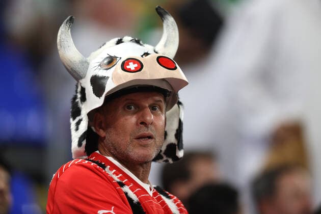 Brazil v Switzerland : FIFA World Cup, WM, Weltmeisterschaft, Fussball 28 November Doha, FIFA World Cup 2022 Qatar - Brazil v Switzerland - a Swiss supporter (Photo by Charlotte Wilson). Doha Qatar *** Brasilien gegen die Schweiz FIFA Fussball-Weltmeisterschaft 28. November Doha, FIFA Fussball-Weltmeisterschaft 2022 Katar Brasilien gegen die Schweiz ein Schweizer Fan Foto von Charlotte Wilson Doha Katar  Copyright: xCharlottexWilsonxOffside