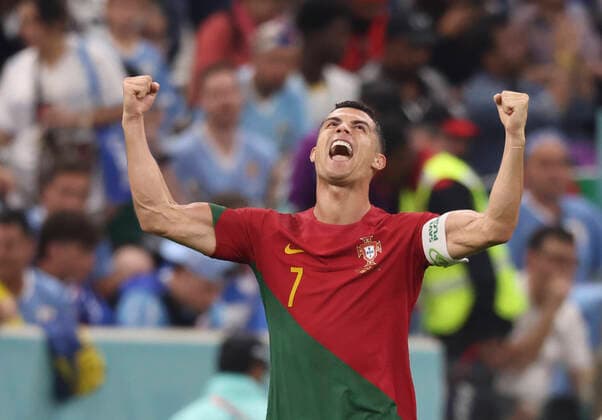 (221128) -- LUSAIL, Nov. 28, 2022 -- Cristiano Ronaldo of Portugal celebrates team s first goal during the Group H match between Portugal and Uruguay at the 2022 FIFA World Cup, WM, Weltmeisterschaft, Fussball at Lusail Stadium in Lusail, Qatar, Nov. 28, 2022. ) (SP)QATAR-LUSAIL-2022 WORLD CUP-GROUP H-POR VS URU CaoxCan 
