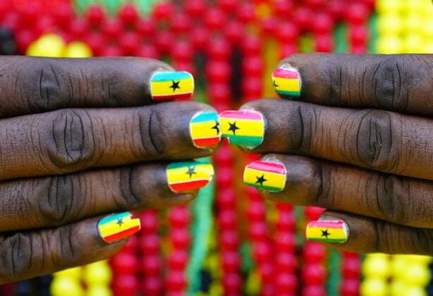 Mandatory Credit: Photo by Javier Garcia Shutterstock (13634927im) The painted nails of a Ghana fan Korea Republic v Ghana, FIFA World Cup, WM, Weltmeisterschaft, Fussball 2022, Group H, Football, Education City Stadium, Doha, Qatar - 28 Nov 2022 Editorial Use Only Korea Republic v Ghana, FIFA World Cup 2022, Group H, Football, Education City Stadium, Doha, Qatar - 28 Nov 2022 Editorial Use Only  Copyright: xJavierxGarcia Shutterstockx 13634927im