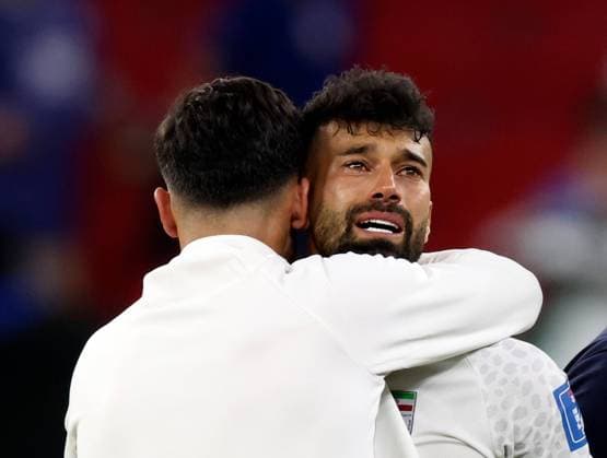 (221129) -- DOHA, Nov. 29, 2022 -- Ramin Rezaeian of Iran looks dejected after the Group B match between Iran and the United States at the 2022 FIFA World Cup, WM, Weltmeisterschaft, Fussball at Al Thumama Stadium in Doha, Qatar, Nov. 29, 2022. ) (SP)QATAR-DOHA-2022 WORLD CUP-GROUP B-IRN VS USA CaoxCan 