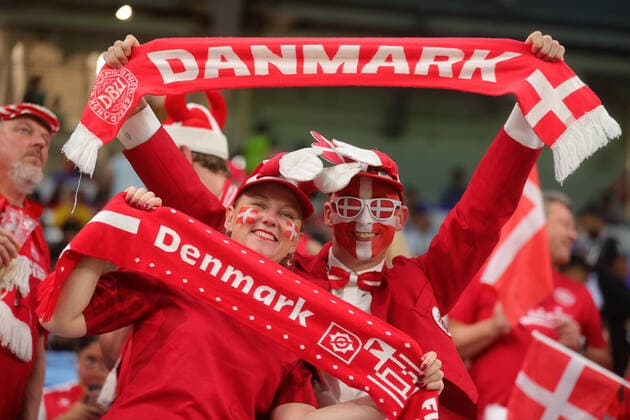 Danish fans during the FIFA World Cup, WM, Weltmeisterschaft, Fussball Qatar 2022 Group D match between Australia and Denmark at Al Janoub Stadium, Al Wakrah, Qatar on 30 November 2022. Copyright: xPeterxDovganx 34470027