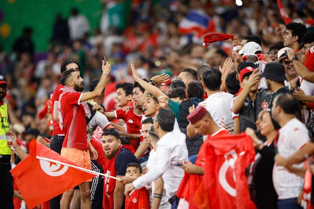 Tunisia vs France DOHA, CA - 30.11.2022: TUNISIA VS FRANCE - Fans during the match between Tunisia and France, valid for the group stage of the World Cup, held at the Education City Stadium in Doha, Qatar. (Photo: Rodolfo Buhrer La Imagem Fotoarena) x2302976x  RodolfoxBuhrer