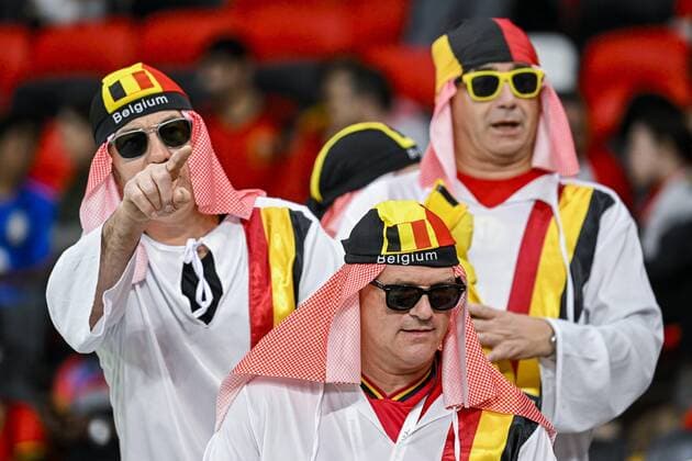 DOHA, QATAR - DECEMBER 01 : Belgium fans during the FIFA World Cup, WM, Weltmeisterschaft, Fussball Qatar 2022 Group F match between Croatia and Belgium at the Ahmad Bin Ali Stadium on December 1, 2022 in Doha, Qatar, 01 12 2022 ( Croatia - Belgium - FIFA World Cup Qatar 2022 PhotoNews Panoramic 