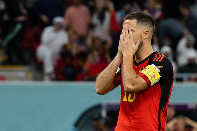 221201 Eden Hazard of Belgium looks dejected during the FIFA World Cup, WM, Weltmeisterschaft, Fussball 2022 football match between Croatia and Belgium on December 1, 2022 in Doha. Photo: Joel Marklund BILDBYRAN kod JM JM0397 bbeng fotboll football soccer fotball vm fotbolls-vm fotball-vm fotbolls-vm 2022 fifa world cup 2022 kroatien croatia belgien belgium depp Copyright: JOELxMARKLUND BB221201JM073