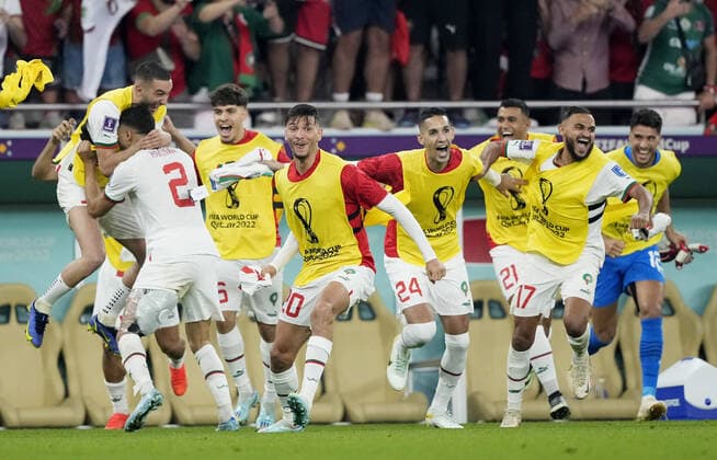 Mandatory Credit: Photo by Dave Shopland Shutterstock (13640369dn) Morocco players celebrate at full time. Canada v Morocco, FIFA World Cup, WM, Weltmeisterschaft, Fussball 2022, Group F, Football, Al Thumama Stadium, Doha, Qatar - 01 Dec 2022 Editorial Use Only Canada v Morocco, FIFA World Cup 2022, Group F, Football, Al Thumama Stadium, Doha, Qatar - 01 Dec 2022 Editorial Use Only Copyright: xDavexShopland Shutterstockx 13640369dn