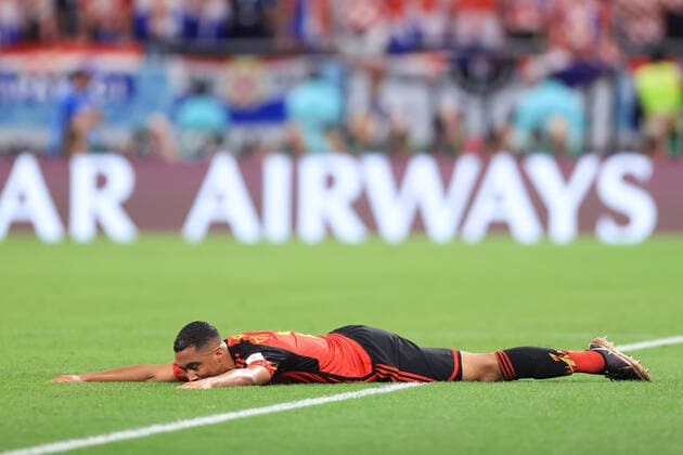 Football - FIFA World Cup, WM, Weltmeisterschaft, Fussball - Group F - Croatia v Belgium 1st December 2022 - FIFA World Cup - Group F - Croatia v Belgium - Youri Tielemans of Belgium looks dejected after his team are knocked out of the World Cup - Photo: Simon Stacpoole Offside. Doha Qatar Copyright: xSimonxStacpoolexOffside