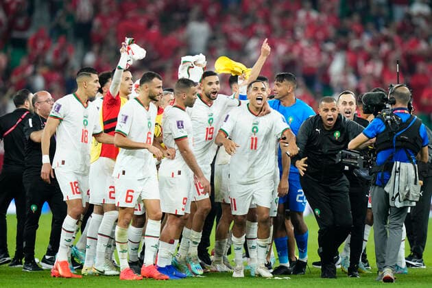 Canada v Morocco: Group F - FIFA World Cup, WM, Weltmeisterschaft, Fussball Qatar 2022 Morocco players celebrate victory after the FIFA World Cup Qatar 2022 Group F match between Canada and Morocco at Al Thumama Stadium on December 1, 2022 in Doha, Qatar. Doha Qatar  Copyright: xJosexBretonx originalFilename:breton-canadavm221201_np3ei.jpg