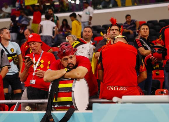 Mandatory Credit: Photo by Kieran McManus Shutterstock (13640357ei) The Belgium Red Devils fans look dejected at the end of the game Croatia v Belgium, FIFA World Cup, WM, Weltmeisterschaft, Fussball 2022, Group F, Football, Ahmad Bin Ali Stadium, Ar-Rayyan, Qatar - 01 Dec 2022 Editorial Use Only Croatia v Belgium, FIFA World Cup 2022, Group F, Football, Ahmad Bin Ali Stadium, Ar-Rayyan, Qatar - 01 Dec 2022 Editorial Use Only  Copyright: xKieranxMcManus Shutterstockx 13640357ei