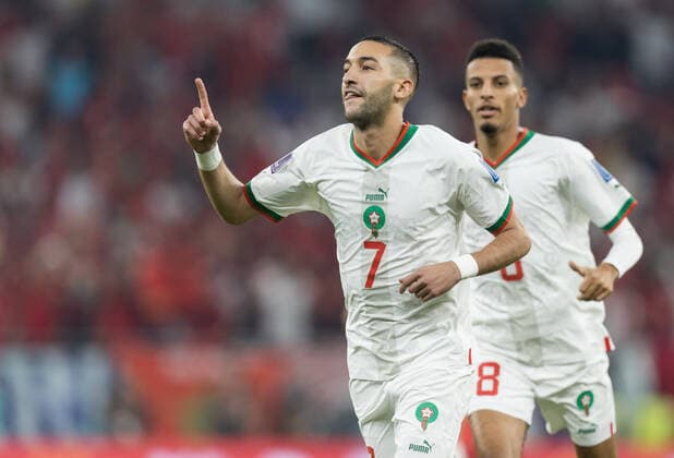 Canada v Morocco - FIFA World Cup, WM, Weltmeisterschaft, Fussball 2022, Group F Hakim Ziyech , Azzedine Ounahi celebration during the World Cup match between Canada vs Morocco in Doha, Qatar, on December 1, 2022. Doha Qatar  Copyright: xFotoxOlimpikx originalFilename:jastrzebowski-canadavs221201_npzJZ.jpg