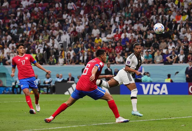 Sport Bilder des Tages Costa Rica v Germany 2022 FIFA World Cup, WM, Weltmeisterschaft, Fussball Serge Gnabry scores Germanys first goal during the 2022 FIFA World Cup Group E match at Al Bayt Stadium, Al Bayt Content Not Available For UK Newspapers Copyright: xPaulxChestertonx FIL-17657-0035 UK Newspapers OUT