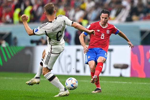 AL KHOR, QATAR - DECEMBER 1: Joshua Kimmich of Germany battles for the ball with Bryan Oviedo of Costa Rica during the Group E - FIFA World Cup, WM, Weltmeisterschaft, Fussball Qatar 2022 match between Costa Rica and Germany at the Al Bayt Stadium on December 1, 2022 in Al Khor, Qatar  Copyright: xEibner-PressefotoxInternational PabloxMoranox EP_BSR 221201_EP_GER_BSR0039