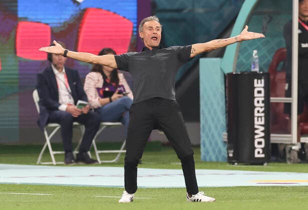 Football - 2022 FIFA World Cup, WM, Weltmeisterschaft, Fussball Qatar - Group E - Round Three - Japan vs Spain - Khalifa International Stadium, Ar Rayyan - Thursday 1st December 2022 Spain head coach Luis Enrique reacts during the game 