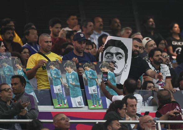 1st December 2022; Al Bayt Stadium, Al Khor, Qatar; FIFA World Cup, WM, Weltmeisterschaft, Fussball Football, Costa Rica versus Germany; Banners of Mesut Ozil being displayed by fans before being taken down by security  ActionPlus12454784 JohnxPatrickxFletcher