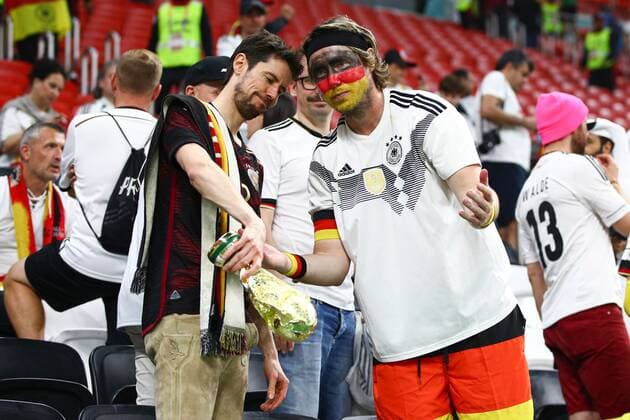 Mandatory Credit: Photo by Kieran McManus Shutterstock (13640390ce) German fans look dejected at the end of the match Costa Rica v Germany, FIFA World Cup, WM, Weltmeisterschaft, Fussball 2022, Group E, Football, Al Bayt Stadium, Al Khor, Qatar - 01 Dec 2022 Editorial Use Only Costa Rica v Germany, FIFA World Cup 2022, Group E, Football, Al Bayt Stadium, Al Khor, Qatar - 01 Dec 2022 Editorial Use Only  Copyright: xKieranxMcManus Shutterstockx 13640390ce