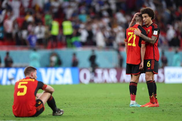 (221201) -- AL RAYYAN, Dec. 1, 2022 -- Players of Belgium reacts after the Group F match between Croatia and Belgium at the 2022 FIFA World Cup, WM, Weltmeisterschaft, Fussball at Ahmad Bin Ali Stadium in Al Rayyan, Qatar, Dec. 1, 2022. ) (SP)QATAR-AL RAYYAN-2022 WORLD CUP-GROUP F-CRO VS BEL LixMing 