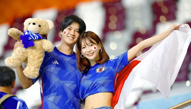 Football World Cup in Qatar Japan supporters cheer ahead of a World Cup Group E football match against Spain at Khalifa International Stadium in Doha, Qatar, on Dec. 1, 2022  A14AA0001368271P 