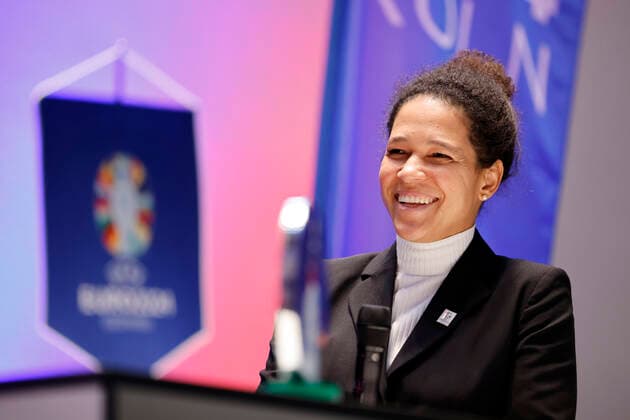 Fußballspielerin Celia Sasic, Turnierbotschafterin der UEFA EURO, EM, Europameisterschaft,Fussball 2024, bei der Vorstellung der Planungen für die Fußball-Europameisterschaft 2024 (UEFA EURO 2024) in Deutschland. Insgesamt fünf Spiele der Fußball-Europameisterschaft sollen in Köln im RheinEnergie-Stadion ausgetragen, darunter vier Vorrundenspiele sowie ein Achtelfinale. Köln, 01.12.2022 NRW Deutschland Copyright: xChristophxHardtx