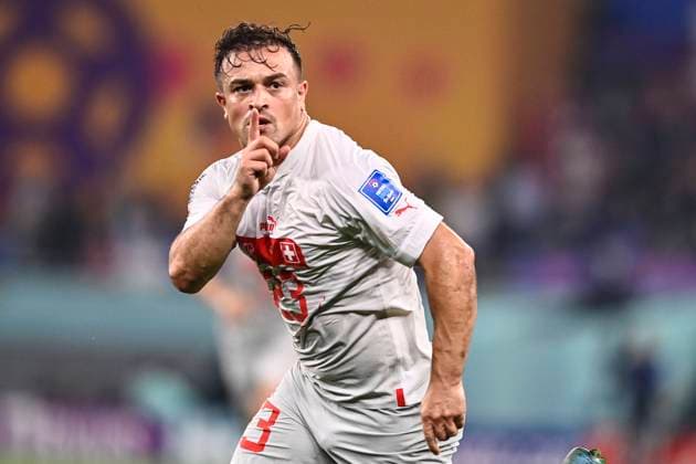 Foto LaPresse - Fabio Ferrari 2 Dicembre 2022 Doha, Qatar - - Calcio - Qatar 2022 - Coppa del Mondo Fifa - Serbia v Svizzera - Gruppo G - Fase a Gironi - Stadio 974. Stadium 974.Nella foto:Shaqiri Xherdan (Switzerland);esulta dopo rete 0-1 December 2, 2022 Doha, Qatar - sport - Soccer - Qatar 2022- FIFA World Cup, WM, Weltmeisterschaft, Fussball - Group G -Serbia v Switzerland - group stage -Stadium 974. Stadium 974.In the pic:Shaqiri Xherdan (Switzerland);celebrates after gol 0-1  Copyright: xFabioxFerrarix LaPressex