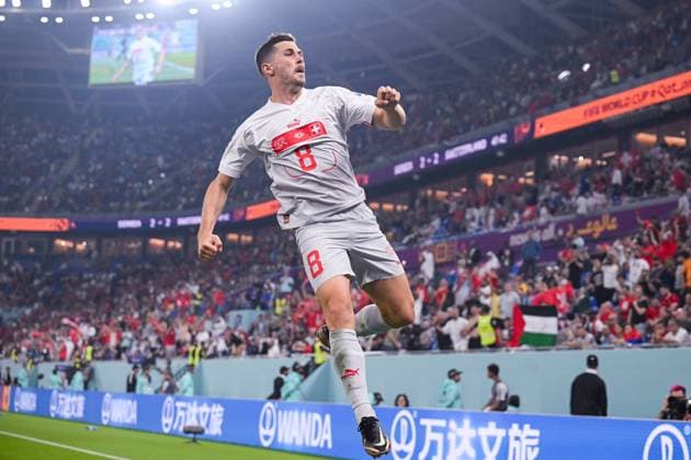 FUSSBALL WM 2022 VORRUNDE GRUPPE E Serbien - Schweiz 02.12.2022 Remo Freuler (Schweiz) jubelt nach einem Tor.
