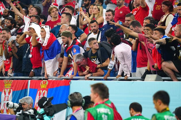Mandatory Credit: Photo by Javier Garcia Shutterstock (13640451di) Serbia fans fight over the shirt of Dusan Tadic at the end of the game Serbia v Switzerland, FIFA World Cup, WM, Weltmeisterschaft, Fussball 2022, Group G, Football, Stadium 974, Doha, Qatar - 02 Dec 2022 Editorial Use Only Serbia v Switzerland, FIFA World Cup 2022, Group G, Football, Stadium 974, Doha, Qatar - 02 Dec 2022 Editorial Use Only  Copyright: xJavierxGarcia Shutterstockx 13640451di