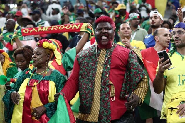 Mandatory Credit: Photo by Michael Zemanek Shutterstock (13640484bx) Fans of Cameroon Cameroon v Brazil, FIFA World Cup, WM, Weltmeisterschaft, Fussball 2022, Group G, Football, Lusail Stadium, Al Daayen, Qatar - 02 Dec 2022 Editorial Use Only Cameroon v Brazil, FIFA World Cup 2022, Group G, Football, Lusail Stadium, Al Daayen, Qatar - 02 Dec 2022 Editorial Use Only  Copyright: xMichaelxZemanek Shutterstockx 13640484bx