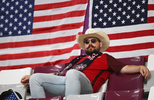Qatar Soccer World Cup Netherlands - USA 8332382 03.12.2022 A US fan waits for the start of the Qatar 2022 World Cup Round of 16 soccer match between Netherlands and USA at Khalifa International Stadium, in Doha, Qatar. Grigory Sysoev Sputnik Doha Qatar  Copyright: xGrigoryxSysoevx