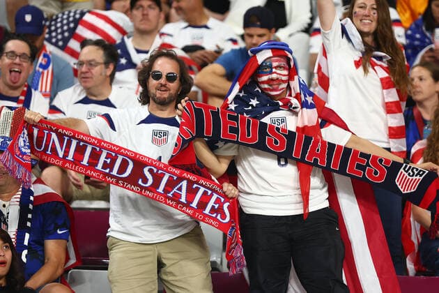 USA fans support their team during the 2022 FIFA World Cup, WM, Weltmeisterschaft, Fussball Round of 16 match at Khalifa International Stadium in Doha, Qatar on December 03, 2022.  DOH20221203104 CHRISxBRUNSKILL