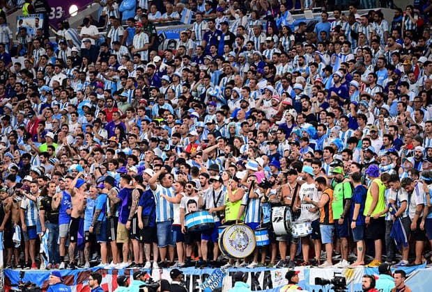 DOHA, QATAR - DECEMBER 03: Fans of Argentina ,during the FIFA World Cup, WM, Weltmeisterschaft, Fussball Qatar 2022 Round of 16 match between Argentina and Australia at Ahmad Bin Ali Stadium on December 3, 2022 in Doha, Qatar. WCS 