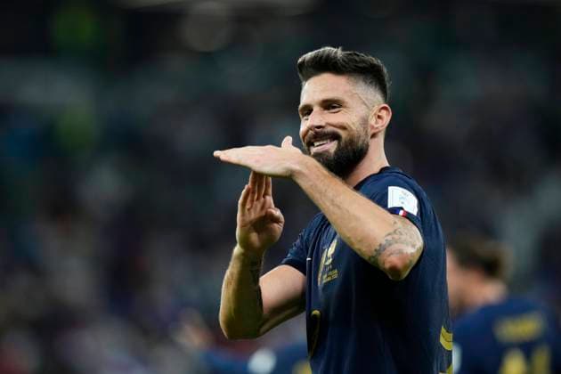 France v Poland: Round of 16 - FIFA World Cup, WM, Weltmeisterschaft, Fussball Qatar 2022 Olivier Giroud centre-forward of France and AC Milan celebrates after scoring his sides first goal during the FIFA World Cup Qatar 2022 Round of 16 match between France and Poland at Al Thumama Stadium on December 4, 2022 in Doha, Qatar. Doha Qatar  Copyright: xJosexBretonx originalFilename:breton-francevp221204_npKer.jpg