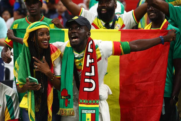 Senegal fans support their team during the 2022 FIFA World Cup, WM, Weltmeisterschaft, Fussball Round of 16 match at Al Bayt Stadium in Al Khor, Qatar on December 04, 2022.  ALK20221204115 CHRISxBRUNSKILL