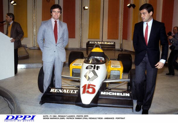 AUTO - F1 1984 - RENAULT LAUNCH - PHOTO: DPPI DEREK WARWICK (GBR) - PATRICK TAMBAY (FRA) RENAULT RE50 - AMBIANCE - PORTRAIT AUTO DEREK WARWICK DPPI Panoramic  1984_RENAULT_LAUNCH.jpg