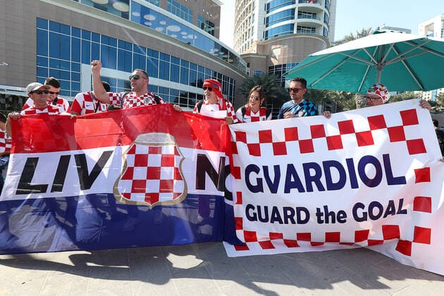 200-meter-long Croatian flag Croatian fans unfurled a 200-meter-long flag in front of the Hilton Hotel in Doha, Qatar on December 5, 2022. GoranxStanzl PIXSELL