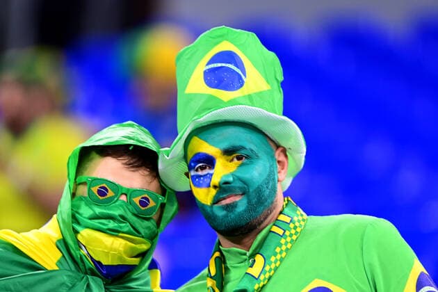 DOHA, QATAR - DECEMBER 05: Fans of Brazil ,during the FIFA World Cup, WM, Weltmeisterschaft, Fussball Qatar 2022 Round of 16 match between Brazil and South Korea at Stadium 974 on December 5, 2022 in Doha, Qatar. WCS 