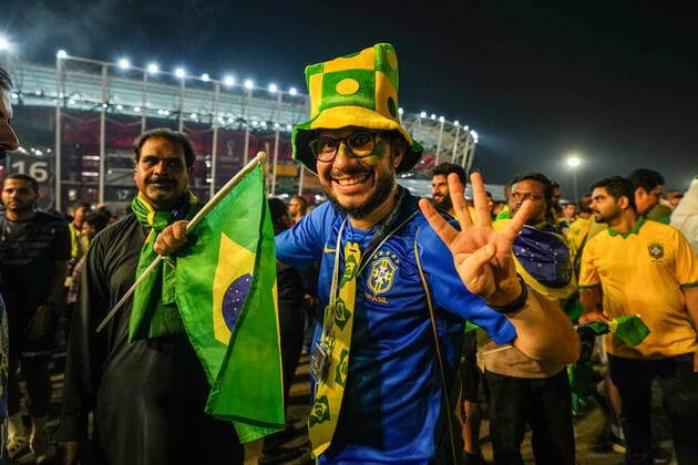 Brazil v South Korea: Round of 16 - FIFA World Cup, WM, Weltmeisterschaft, Fussball Qatar 2022 Fan of team Brazil celebrate after won the match and qualifying to round 8 at the FIFA World Cup Qatar 2022 Round of 16 match between Brazil and Korea Republic at Stadium 974 on December 5, 2022 in Doha, Qatar. Doha Qatar  Copyright: xAymanxArefx originalFilename:aref-notitle221206_np6RF.jpg