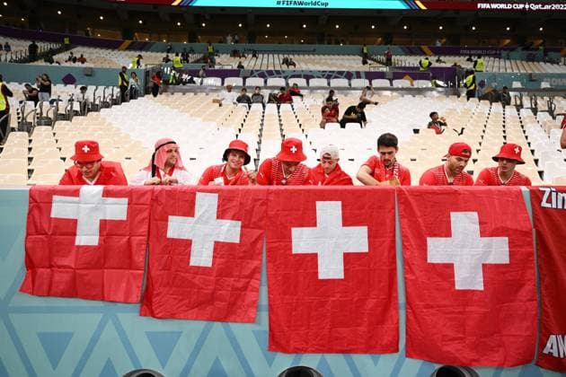 Fussball, Herren, Saison 2022 23, WM in Katar, Achtelfinale, Portugal - Schweiz im Lusail Iconic Stadium in Lusail, Die Fans von der Schweiz , 06.12. 2022, Copyright: xMatthiasxKochx