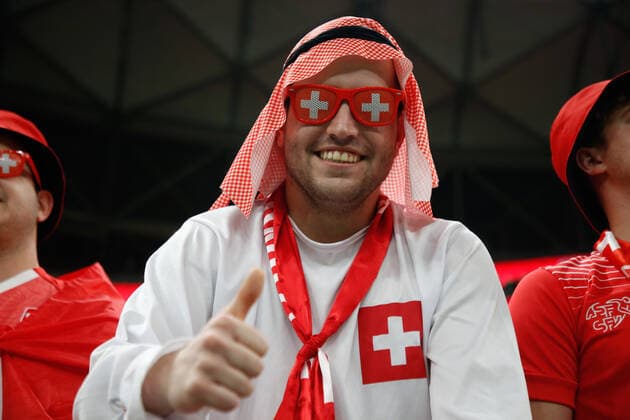December 6, 2022, DOHA, QATAR: Fan of Switzerland during a match against Portugal valid for the round of 16 of the FIFA World Cup, WM, Weltmeisterschaft, Fussball at Lusail Stadium, in Doha, Qatar. December 06, 2022 DOHA QATAR - ZUMAv122 20221206_zap_v122_123 Copyright: xWilliamxVolcovx