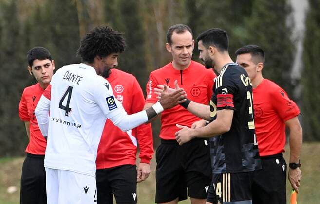 MARCELLA ,SPAIN - DECEMBER 8 : Laifis Konstantinos defender of Standard Liege and Dante ex player standard pictured during friendly match Standard v OGC Nice on December 8, 2022 in Marbella,Spain 08 12 2022 ( Winter stage 2022 - Standard v OGC Nice PhotoNews Panoramic 
