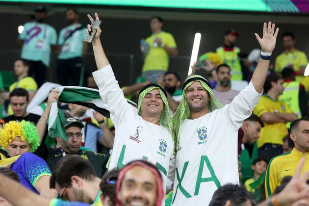 Croatia v Brazil: Quarter Final - FIFA World Cup, WM, Weltmeisterschaft, Fussball Qatar 2022 AL RAYYAN, QATAR - DECEMBER 09: AL RAYYAN, QATAR - DECEMBER 09: Brazilian fans before the start of the the FIFA World Cup Qatar 2022 quarter final match between Croatia and Brazil at Education City Stadium on December 9, 2022 in Al Rayyan, Qatar. GoranxStanzl PIXSELL