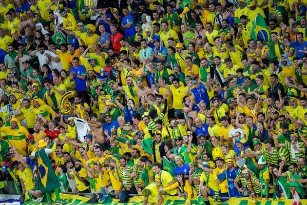 Mandatory Credit: Photo by Dave Shopland Shutterstock (13655756it) Brazil fans cheering in the stands Croatia v Brazil, FIFA World Cup, WM, Weltmeisterschaft, Fussball 2022, Quarter Final, Football, Education City Stadium, Doha, Qatar - 09 Dec 2022 Editorial Use Only Croatia v Brazil, FIFA World Cup 2022, Quarter Final, Football, Education City Stadium, Doha, Qatar - 09 Dec 2022 Editorial Use Only  Copyright: xDavexShopland Shutterstockx 13655756it