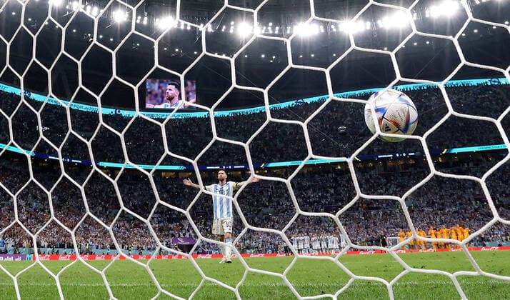 (221209) -- LUSAIL, Dec. 9, 2022 -- Lionel Messi of Argentina celebrates scoring during the penalty shoot-out of the Quarterfinal between the Netherlands and Argentina of the 2022 FIFA World Cup, WM, Weltmeisterschaft, Fussball at Lusail Stadium in Lusail, Qatar, Dec. 9, 2022. ) (SP)QATAR-LUSAIL-2022 WORLD CUP-QUARTERFINAL-NED VS ARG CaoxCan 
