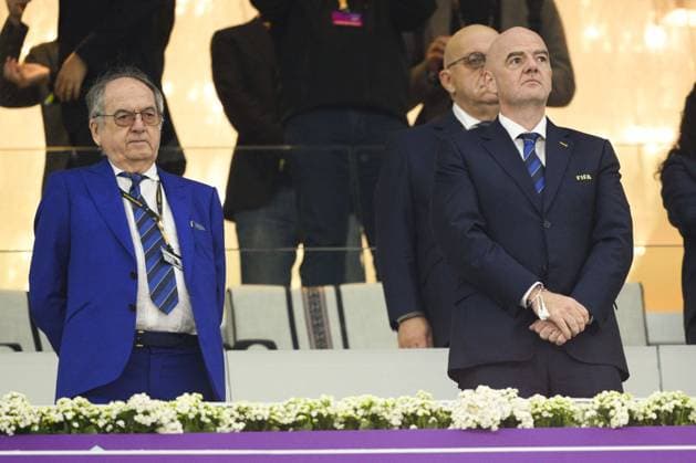 Noel Le Graet - president FFF Gianni Infantino - president FIFA FOOTBALL : Angleterre vs France - 1 4 finale- coupe du Monde Qatar 2022 - 10 12 2022 JBAutissier Panoramic 