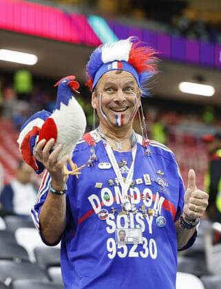 Football World Cup in Qatar A France supporter cheers ahead of a World Cup quarterfinal football match against England at Al Bayt Stadium in Al Khor, Qatar, on Dec. 10, 2022.  A14AA0001374305P 