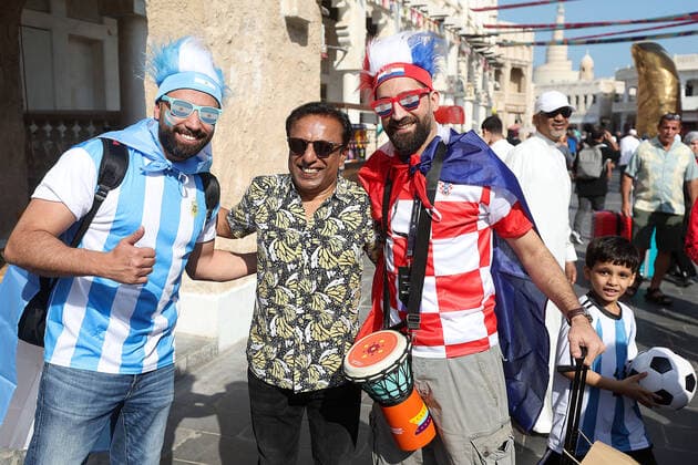 QATAR 2022 - Croatian fans in the old town of Souq Waqif in Doha Croatian fans in the old town of Souq Waqif in Doha at the World Cup in Qatar ahead of the semi-final match with Argentina, in Doha, Qatar, on December 13, 2022, GoranxStanzl PIXSELL