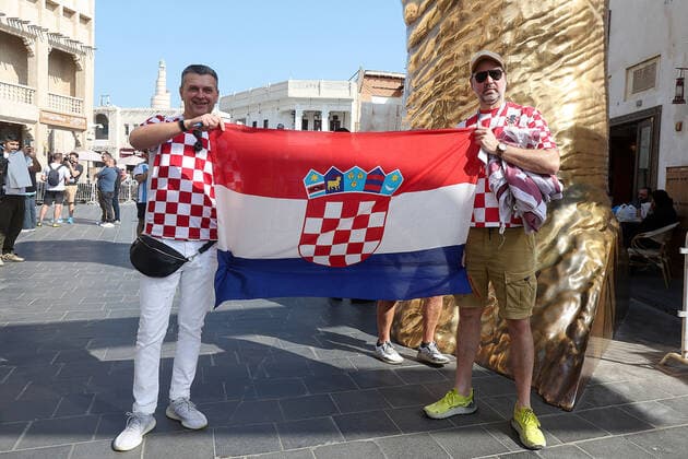 QATAR 2022 - Croatian fans in the old town of Souq Waqif in Doha Croatian fans in the old town of Souq Waqif in Doha at the World Cup in Qatar ahead of the semi-final match with Argentina, in Doha, Qatar, on December 13, 2022, GoranxStanzl PIXSELL